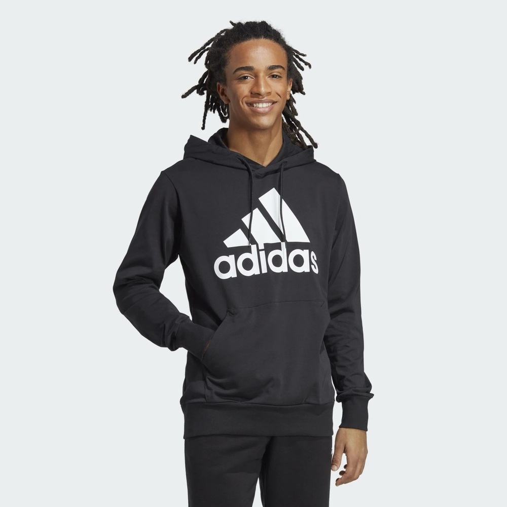 Adidas Men's Essentials Fleece Big Logo Hoodie  Black/White - Size Medium - NWT